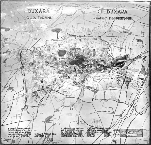 1936 Бухара Карта Рельефа Города
